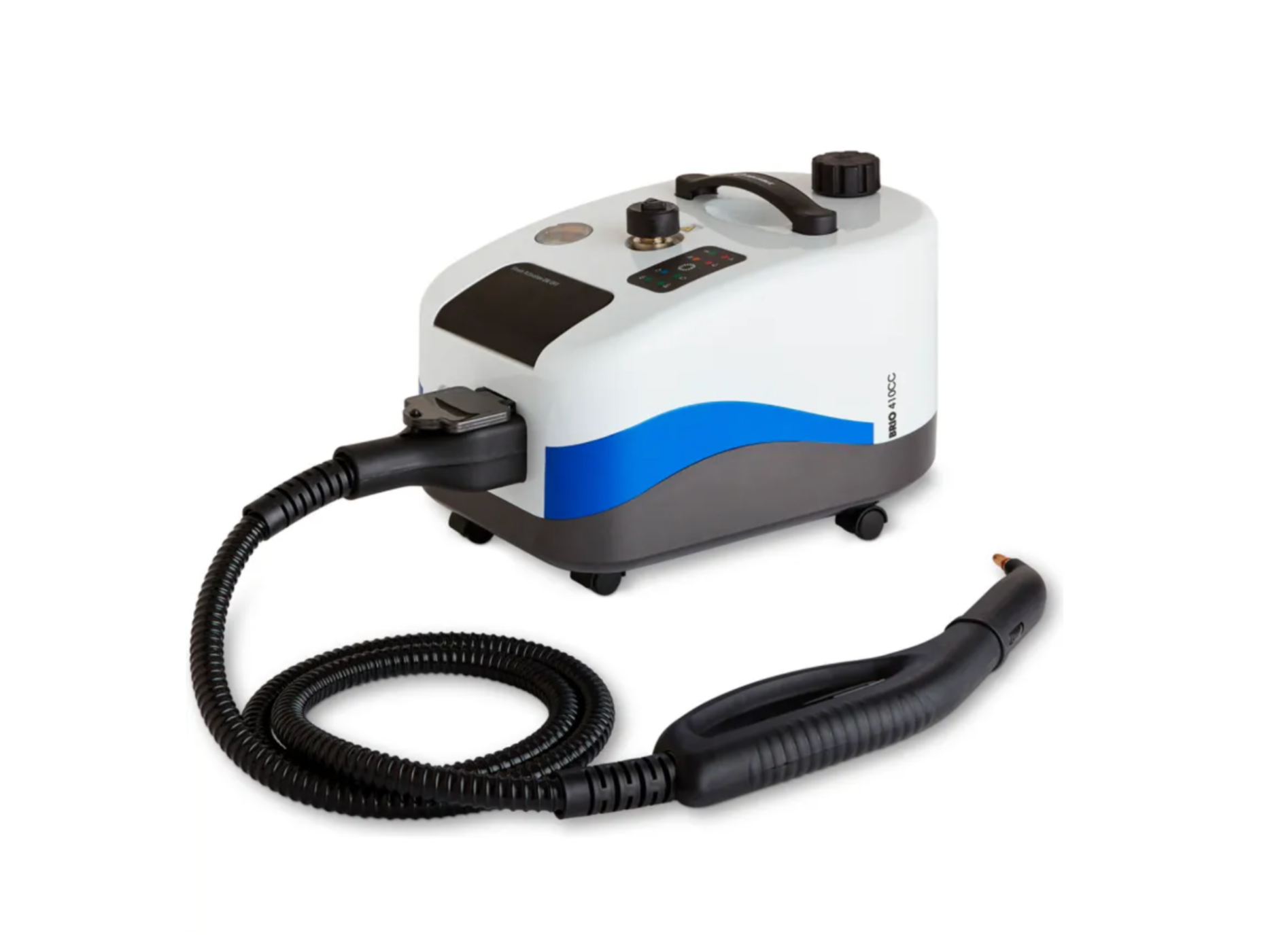 Commercial steam cleaner unit with hose and steel steam wand, the machine brought to every job